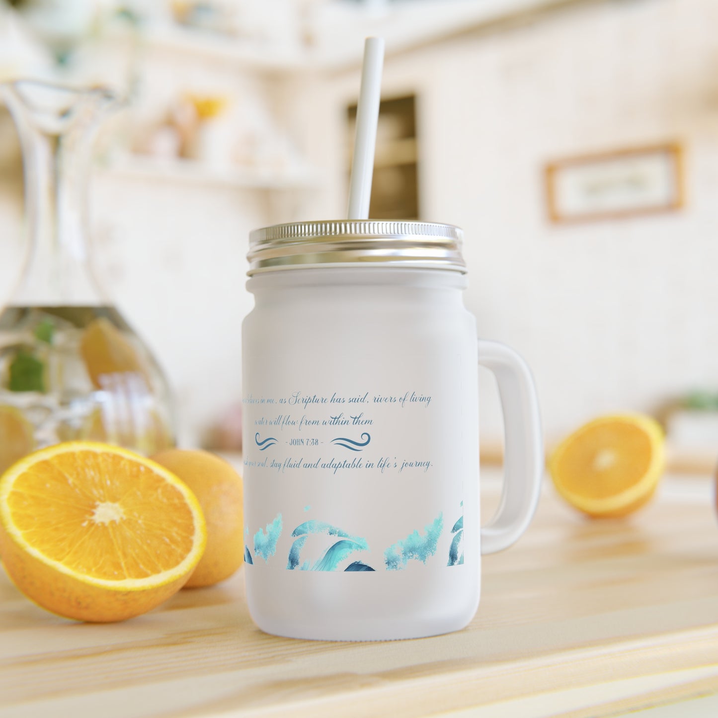 Sea Breeze Mason Jar Tumbler with Straw — Coastal Floral Mason Jar Cup