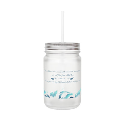 Sea Breeze Mason Jar Tumbler with Straw — Coastal Floral Mason Jar Cup