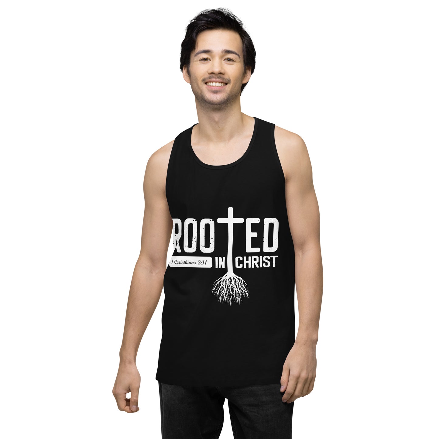 Rooted in Christ Men’s premium tank top