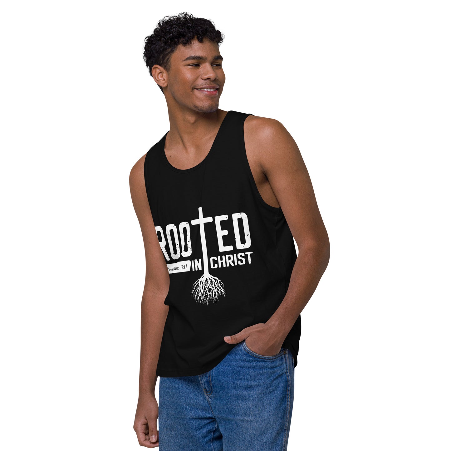 Rooted in Christ Men’s premium tank top