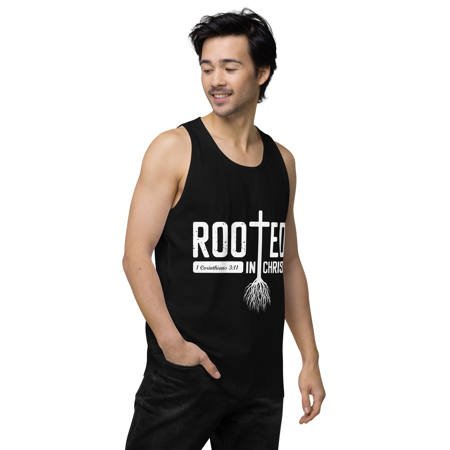 Rooted in Christ Men’s premium tank top