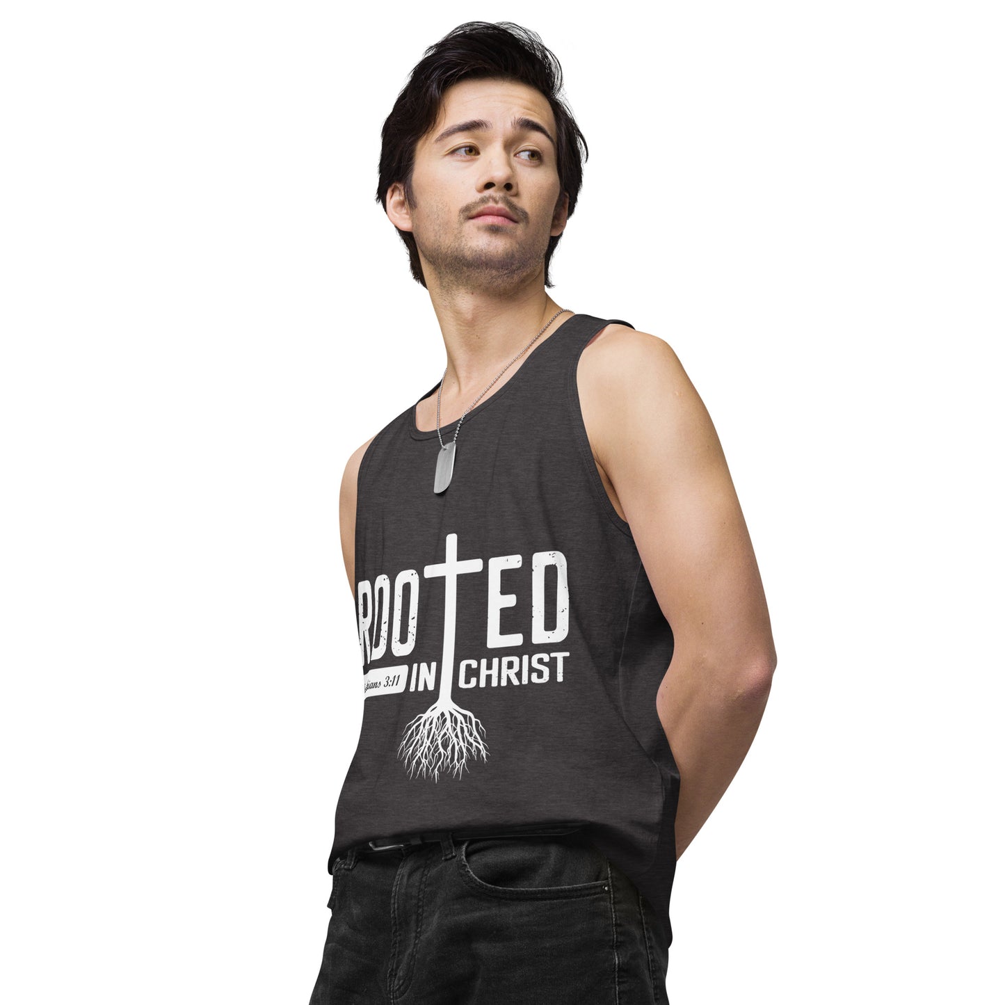 Rooted in Christ Men’s premium tank top