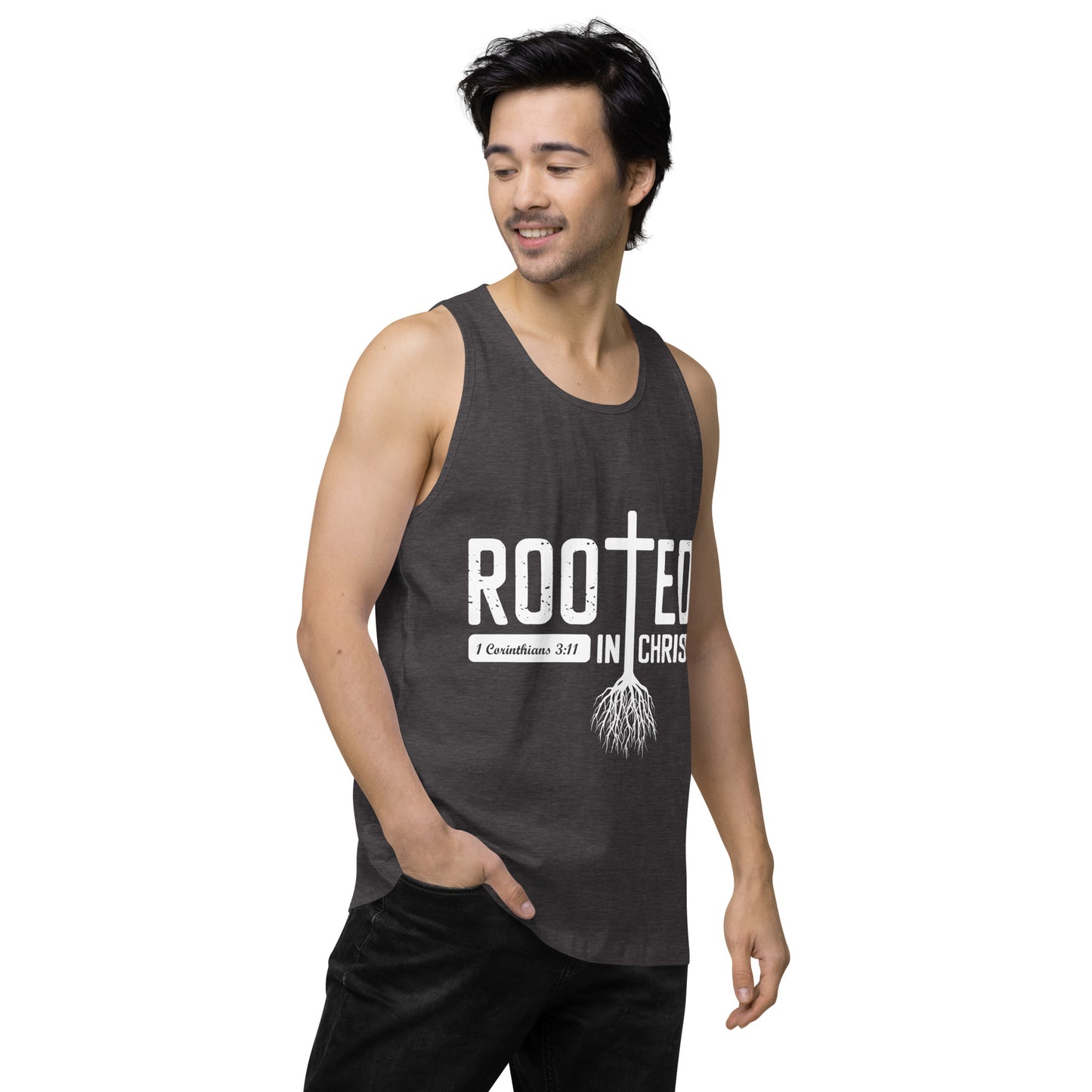 Rooted in Christ Men’s premium tank top