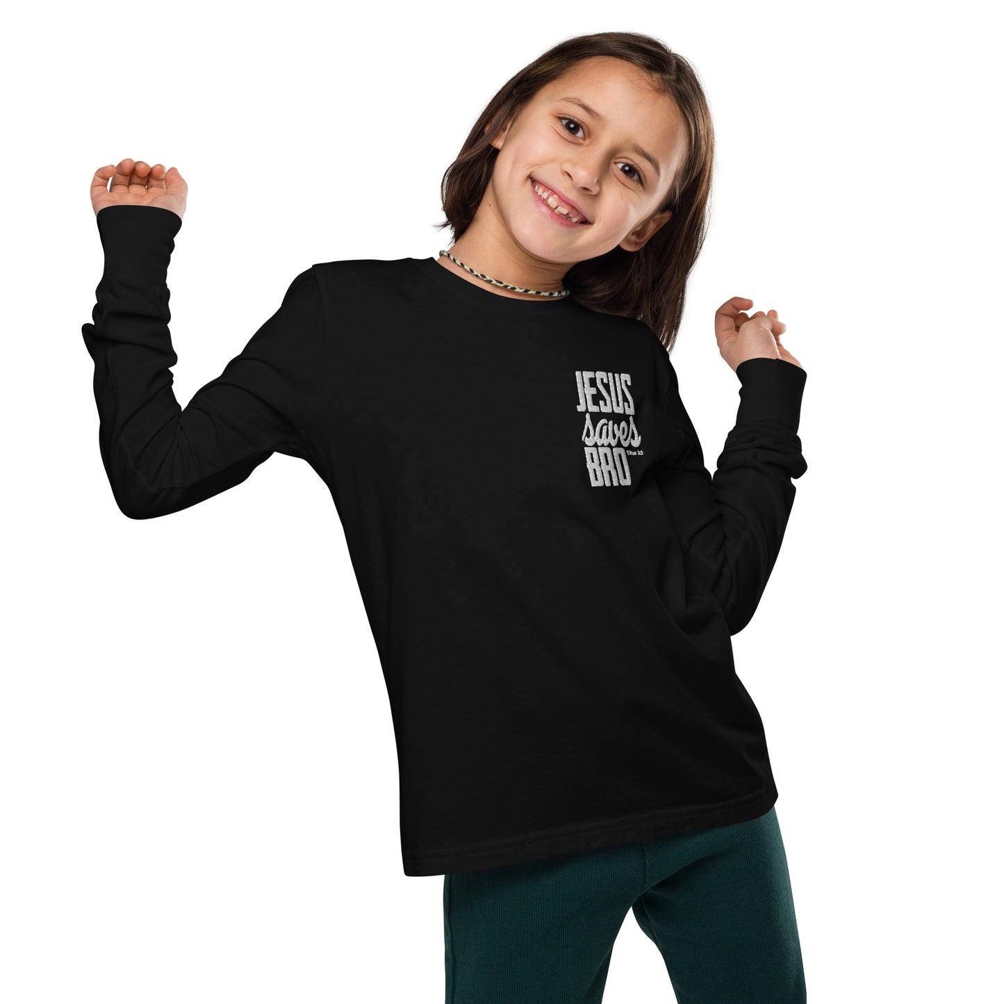 Youth long sleeve tee - "Jesus saves bro"