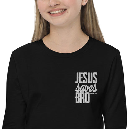 Youth long sleeve tee - "Jesus saves bro"