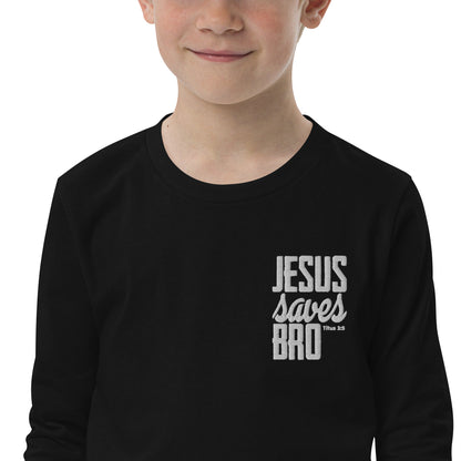Youth long sleeve tee - "Jesus saves bro"