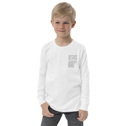 Youth long sleeve tee - "Jesus saves bro"