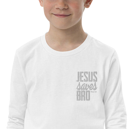 Youth long sleeve tee - "Jesus saves bro"